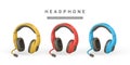 3d realistic colour headphone in plastic cartoon style. Vector illustration Royalty Free Stock Photo