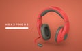 3d realistic colour headphone in plastic cartoon style. Vector illustration Royalty Free Stock Photo