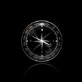 3D realistic compass, round with chrome rim. Vector illustration on black background Royalty Free Stock Photo