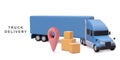 3d realistic delivery truck with box cargo on white background. Vector illustration