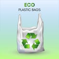 3D realistic eco plastic bag. Recycling sign on the polyethylene bag. Royalty Free Stock Photo