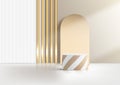 3D realistic elegant white and gold cylinder podium stand with white and golden