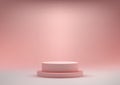 3D realistic empty pink podium stand pedestal on pink background