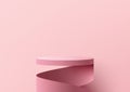 3D realistic empty pink podium stand swirl spiral ribbon minimal wall scene background