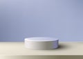 3D realistic empty white podium stand minimal wall scene on blue pastel color background