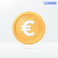 3d realistic euro gold coin icon symbol. Money cash, currency sign, investment, profit or gain, treasure, finance or casino Royalty Free Stock Photo
