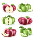 3D Realistic Fresh Red and Green Apple Set
