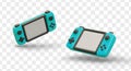 3d realistic game handheld console in different positions for gamers