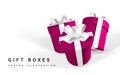 3D realistic gift boxes with bow. Paper red box with white ribbon and shadow isolated on white background. Vector illustration Royalty Free Stock Photo