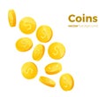 3d realistic gold coins set on white in different positions .Money isolated on white. Vector illustration.