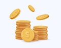 3D realistic golden coins pile. Money, profit gold money, cash or treasure. Growth, Income, Savings, Investment 3D Royalty Free Stock Photo