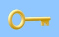 3d realistic golden key isolated in blue background. Vector illustration Royalty Free Stock Photo