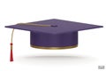 3D realistic Graduation university or college dark purple cap isolated on white background. Graduate college, high school,