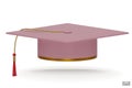 3D realistic Graduation university or college pink cap isolated on white background. Graduate college, high school, Academic, or Royalty Free Stock Photo