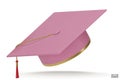 3D realistic Graduation university or college Pink cap isolated on white background. Graduate college, high school, Academic, or Royalty Free Stock Photo