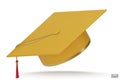 3D realistic Graduation university or college yellow cap isolated on white background. Graduate college, high school, Academic, or