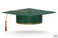 3D realistic green Graduation university or college cap isolated on white background. Graduate college, high school, Academic. Royalty Free Stock Photo