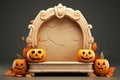 3D Realistic Halloween Podium with Pumpkin