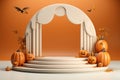 3D Realistic Halloween Podium with Pumpkin