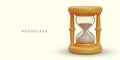 3d realistic hourglass on yellow background with place for text