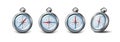 Realistic icon. Collection of old fashioned compass with directions of North, East, South, West. Navigation cartography