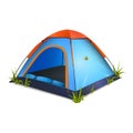 3d realistic icon illustration of blue tent with butterflies and grass around. Isolated on white background