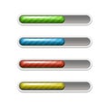 3d realistic vector icon. Set of progress bars in red, blue, yellow and green color. Game design and game loading Royalty Free Stock Photo