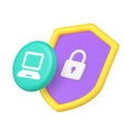 3d Realistic Icon Shield With Lock And Computer For Cyber Security Protection Royalty Free Stock Photo