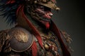 3D realistic illustration of Chinese dragon face with warrior body soldier.