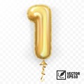 3d realistic isolated vector number one 1, gold helium balloon for your design decoration, party, birthday, ads