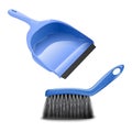 3d realistic kitchen or bathroom brush and dustpan for cleaning dust or rubbish. Isolated on white background Royalty Free Stock Photo