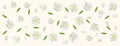 3d realistic Lilly of the valley with green leaf. White lily of the valley in motion. Fragrant flowers. Vector