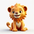 Cute Lion Cartoon Sculpture: 3d Clay Render On White Background