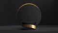 3D realistic luxury modern black and gold cylinder podium stand