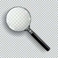 3D Realistic Magnifying Glass. Transparent loupe on plaid black white background. Royalty Free Stock Photo