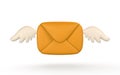 3d realistic mail envelope with wings in cartoon minimal style. Vector illustration