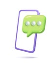 3d realistic mesh smartphone vector icon with chat bubble social media. Mobile with text frame. Incoming mail notify