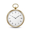 3d Realistic Metal Golden Old Vintage Pocket Watch with Roman Numerals Icon Closeup Isolated on White Background Royalty Free Stock Photo