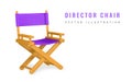 3d realistic movie, film director chair in cartoon style. Vector illustration