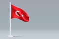 3d realistic national Turkey flag isolated on gray background