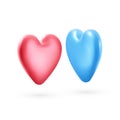 3d realistic pair of red and blue balloons in heart shape