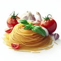 3D Realistic Photo Render of Spaghetti Strings with Vegetables