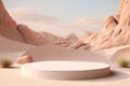 .3D Realistic Podium on Desert Sand Beach Background