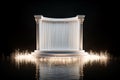 3D Realistic Podium Display on Water with Glowing Gate and White Curtain Cloth