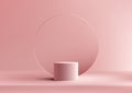 3D realistic products display pink podium pedestal stand with transparency circle glass backdrop minimal wall scene on pink