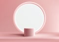 3D realistic products display pink podium pedestal stand with white circle backdrop minimal wall scene on pink background