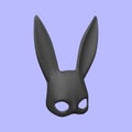 3d realistic rabbit mask isolated on blue background. Bdsm outfit for the relaxes, sex, and wellness. Template for sex shop or