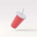 3d realistic red disposable cup for beverages with straw. Vector illustration Royalty Free Stock Photo