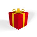3D realistic red gift box with yellow ribbon and bow. Paper box on white background with shadow. Vector illustration Royalty Free Stock Photo