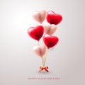 3D Realistic Red Heart air Balloons Flying with Love Pattern and Happy Valentines Day Text Greetings in Background Royalty Free Stock Photo